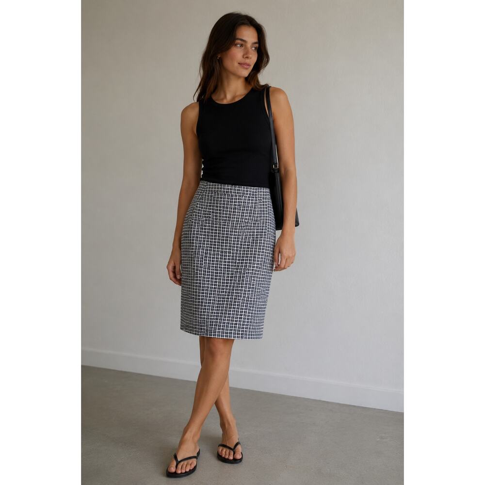 Liverpool Ponte Knit Skirt Womens 6 Preppy Careercore Check Classic Chic